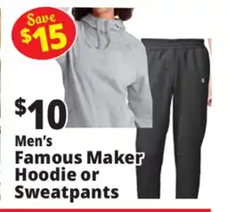 Ocean State Job Lot Men's Famous Maker Hoodie or Sweatpants offer