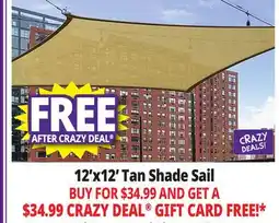 Ocean State Job Lot 12'x12' Tan Shade Sail offer