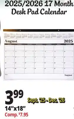 Ocean State Job Lot 2025-2026 Premiere 17 Month Desk Calendar 18 offer