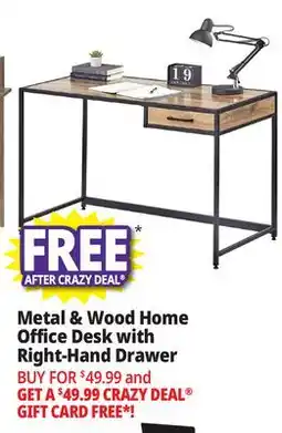 Ocean State Job Lot Metal & Wood Home Office Desk with Right-Hand Drawer Black/Gray Wash offer