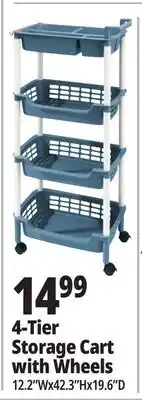 Ocean State Job Lot HomeLiving 4-Tier Multipurpose Storage Cart with Wheels offer