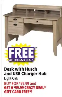 Ocean State Job Lot One Space Executive Desk with Hutch and USB Charger Hub Light Oak offer