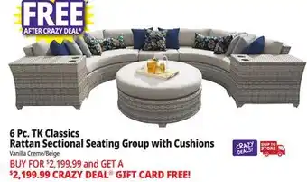 Ocean State Job Lot TK Classics 6-Piece Rattan Sectional Seating Group with Cushions Vanilla Creme/Beige offer