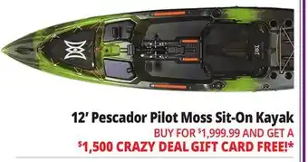 Ocean State Job Lot Perception Pescador Pilot 12.0 Fishing Pedal Kayak offer