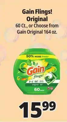 Ocean State Job Lot Gain Flings Oxi Boost and Febreze Original Scent Laundry Detergent Pacs offer