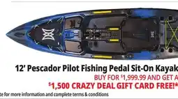 Ocean State Job Lot 12' Pescador Pilot Fishing Pedal Sit-On Kayak offer