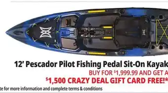 Ocean State Job Lot 12' Pescador Pilot Fishing Pedal Sit-On Kayak offer