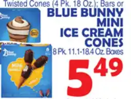Bravo Supermarkets BLUE BUNNY MINI ICE CREAM CONES 8 Pk. 11.1-18.4 Oz. Boxes offer