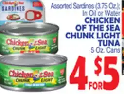 Bravo Supermarkets CHICKEN OF THE SEA CHUNK LIGHT TUNA, 5 Oz. Cans offer