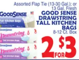 Bravo Supermarkets GOOD SENSE DRAWSTRING TALL KITCHEN BAGS 8-12 Ct. Box offer