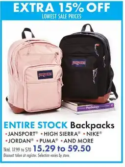 Boscov's ENTIRE STOCK Backpacks offer