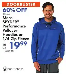 Boscov's Mens SPYDER Performance Pullover Hoodies or 1/4-Zip Fleece offer