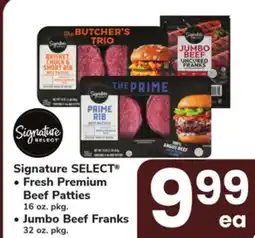ACME Signature SELECT Fresh Premium Beef Patties 16 oz. pkg., Jumbo Beef Franks 32 oz. pkg offer