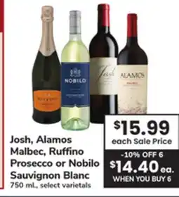 ACME Josh, Alamos Malbec, Ruffino Prosecco or Nobilo Sauvignon Blanc offer