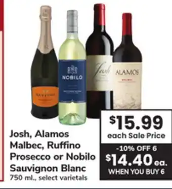 ACME Josh, Alamos Malbec, Ruffino Prosecco or Nobilo Sauvignon Blanc offer
