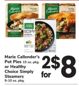 ACME Marie Callender's Pot Pies 15 oz. pkg. or Healthy Choice Simply Steamers 9-10 oz. pkg offer