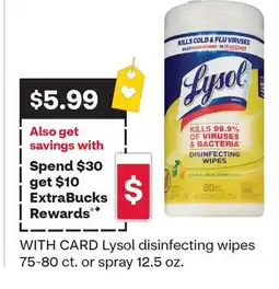CVS Lysol disinfecting wipes 75-80 ct. or spray 12.5 oz offer