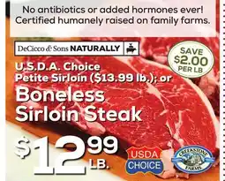 DeCicco & Sons Boneless Sirloin Steak offer