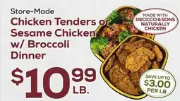 DeCicco & Sons Chicken Tenders or Sesame Chicken w/Broccoli Dinner offer
