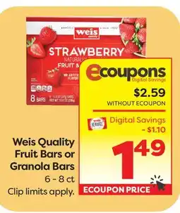 Weis Markets Weis Quality Fruit Bars or Granola Bars offer