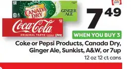 Weis Markets Coke or Pepsi Products, Canada Dry, Ginger Ale, Sunkist, A&W, or 7up offer