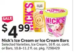 Stop&Shop Nick's Ice Cream or Ice Cream Bars offer