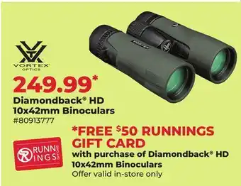 Runnings Diamondback HD 10x42mm Binoculars offer