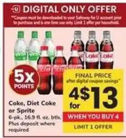 Safeway Coke, Diet Coke Or Sprite offer