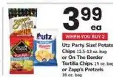 Safeway Utz Party Size! Potato Chips or On The Border Tortilla Chips or Zapp's Pretzels offer