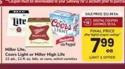 Safeway Miller Lite, Coors Light or Miller High Life offer