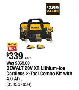 The Home Depot DEWALT 20V XR Lithium-Ion Cordless 2-Tool Combo Kit with 4.0 Ah and 1.7 Ah Batteries and Charger offer