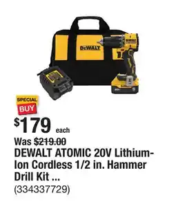 The Home Depot DEWALT ATOMIC 20V Lithium-Ion Cordless 1/2 in. Hammer Drill Kit with 5.0 Ah Battery and Charger offer
