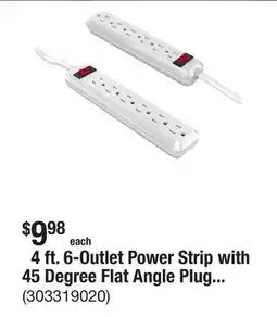 The Home Depot 4 ft. 6-Outlet Power Strip with 45 Degree Flat Angle Plug, White (2-Pack) offer