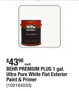 The Home Depot BEHR PREMIUM PLUS 1 gal. Ultra Pure White Flat Exterior Paint & Primer offer