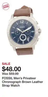 TJ Maxx FOSSIL Men's Privateer Chronograph Brown Leather Strap Watch offer