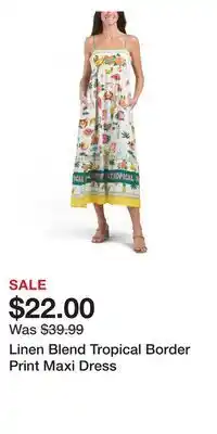 TJ Maxx Linen Blend Tropical Border Print Maxi Dress offer