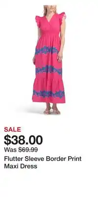 TJ Maxx Flutter Sleeve Border Print Maxi Dress offer