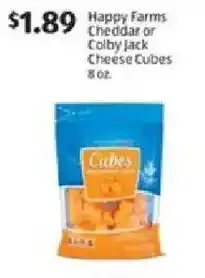 Aldi Happy Farms Cheddar or Colby Jack Cheese Cubes offer