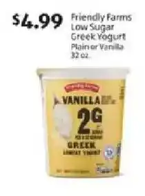 Aldi Friendly Farms Low Sugar Greek Yogurt Plainer Vanilla offer