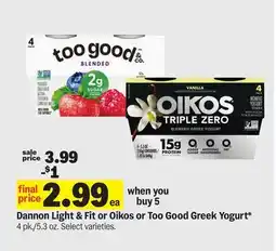 Meijer Dannon Light & Fit or Oikos or Too Good Greek Yogurt offer