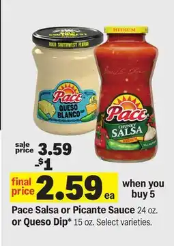 Meijer Pace Salsa or Picante Sauce 24 oz. or Queso Dip* 15 oz offer