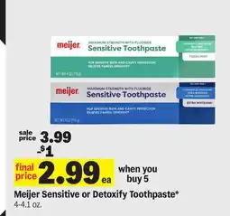 Meijer Meijer Sensitive or Detoxify Toothpaste offer