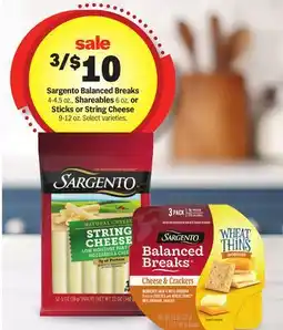 Meijer Sargento Balanced Breaks 4-4.5 oz., Shareables 6 oz. or Sticks or String Cheese 9-12 oz offer