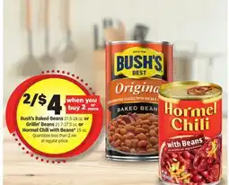 Meijer Bush's Baked Beans 27.5-28 oz. or Grillin' Beans 21.7-27.5 oz. or Hormel Chili with Beans* 15 oz offer