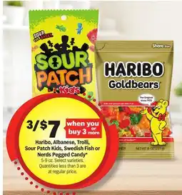 Meijer Haribo, Albanese, Trolli, Sour Patch Kids, Swedish Fish or Nerds Pegged Candy offer