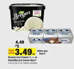 Meijer Breyers Ice Cream 48 oz. or Klondike Ice Cream Bars* 4-6 ct./16-27 oz offer