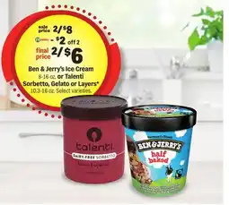 Meijer Ben & Jerry's Ice Cream 8-16 oz. or Talenti Sorbetto, Gelato or Layers* 10.3-16 oz offer