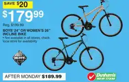 Dunham's Sports BOYS' 24 OR WOMEN'S 26 INCLINE BIKE offer