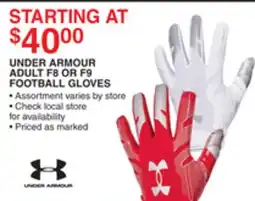 Dunham's Sports UNDER ARMOUR ADULT F8 OR F9 FOOTBALL GLOVES offer