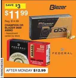 Dunham's Sports CHAMPION OR BLAZER 9MM AMMO offer
